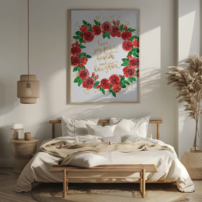 Holiday wishes wreath of red English roses Poster