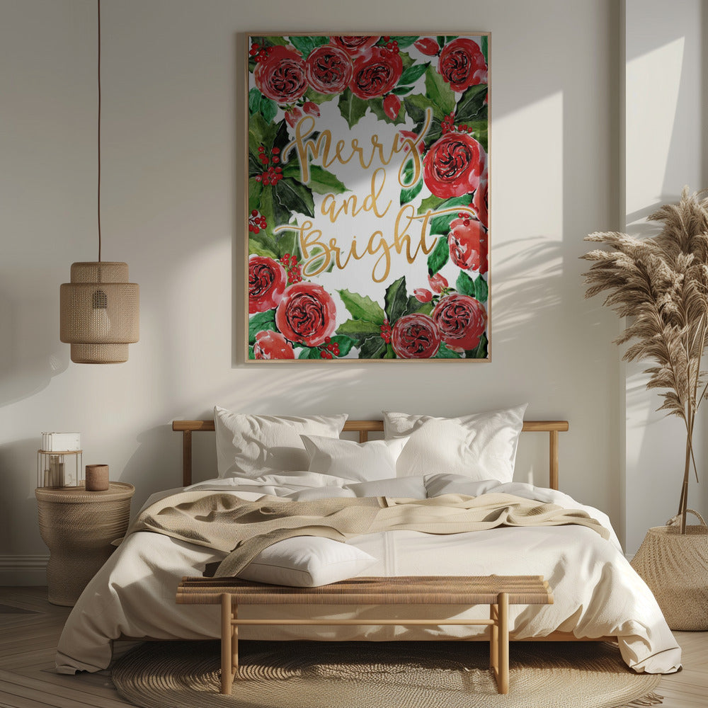 Merry and bright holiday roses Poster