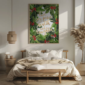 Holly floral art with holiday wishes Poster