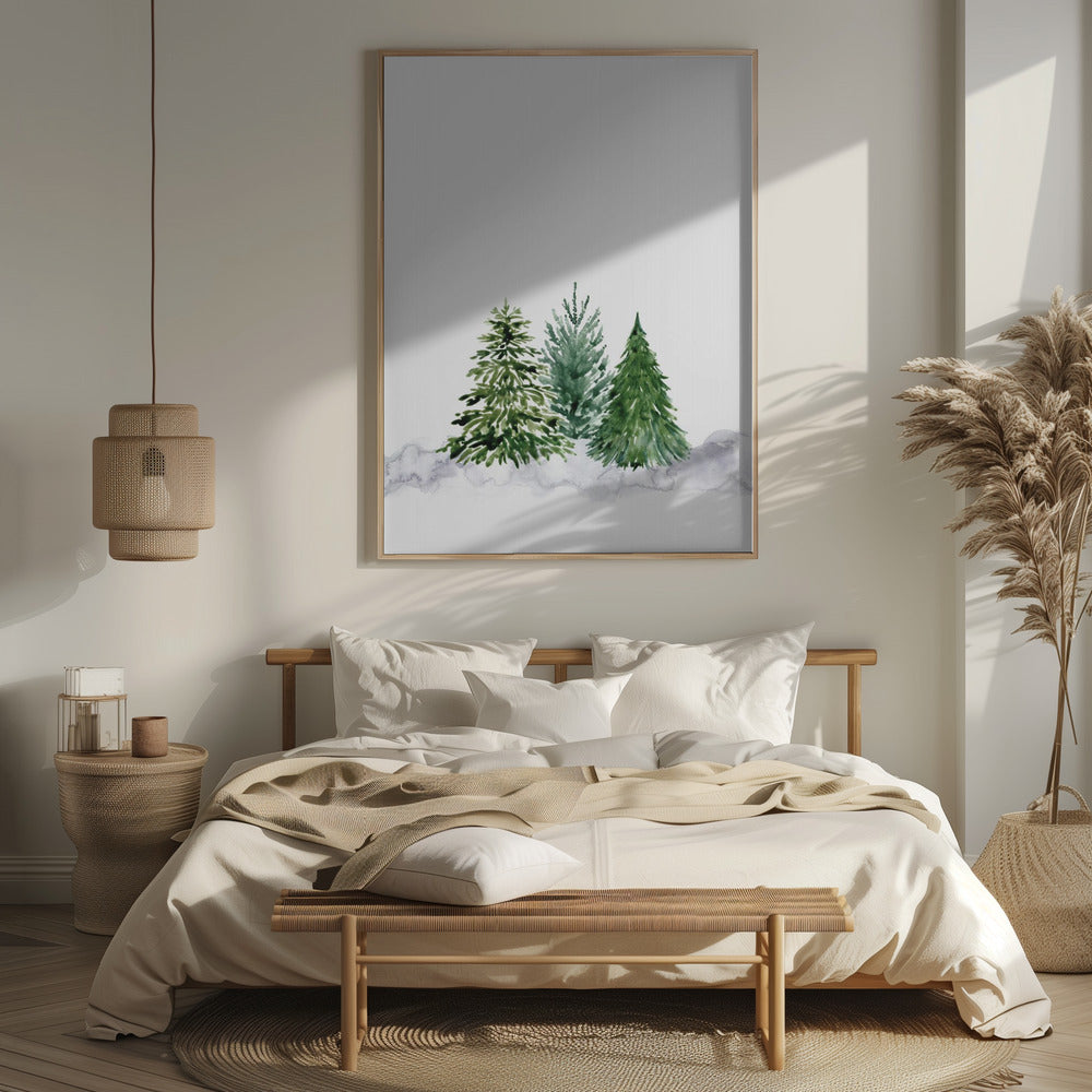 Three watercolor pine trees Poster