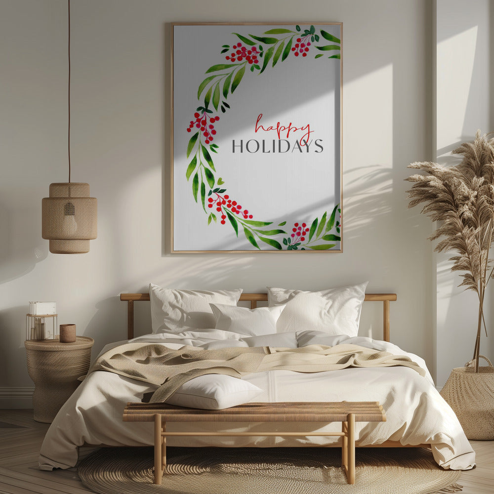 Happy holidays watercolor wreath Poster