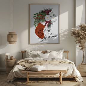 Floral Stocking Merry Christmas in white Poster