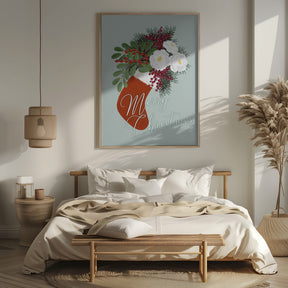 Floral Stocking Merry Christmas in mint Poster