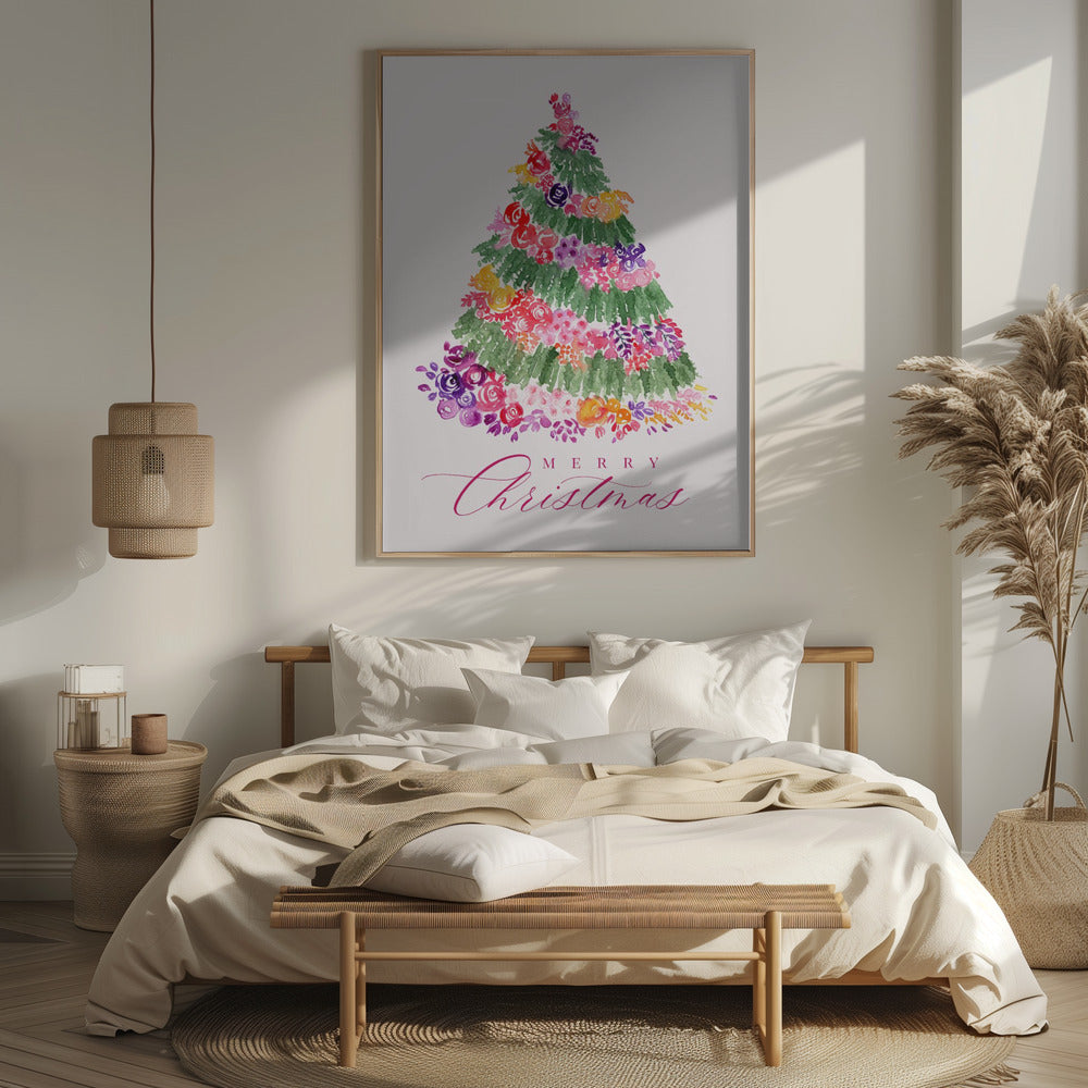 Floral Christmas tree in pink Poster