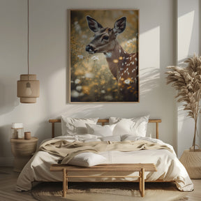 Deer In Flower Field Poster