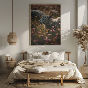 Sheeps In Flower Field Poster