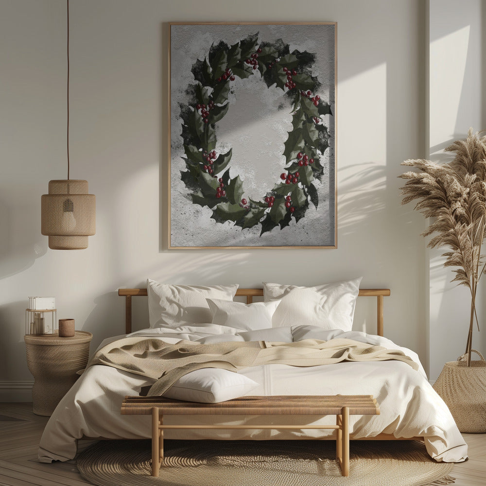 Antique holly wreath Poster