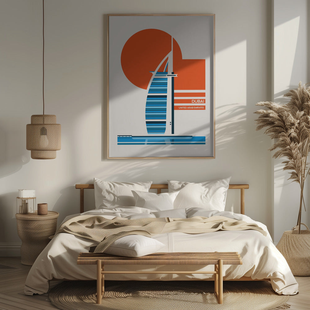 Dubai Burj Al Arab Minimalist Retro Travel Print Poster