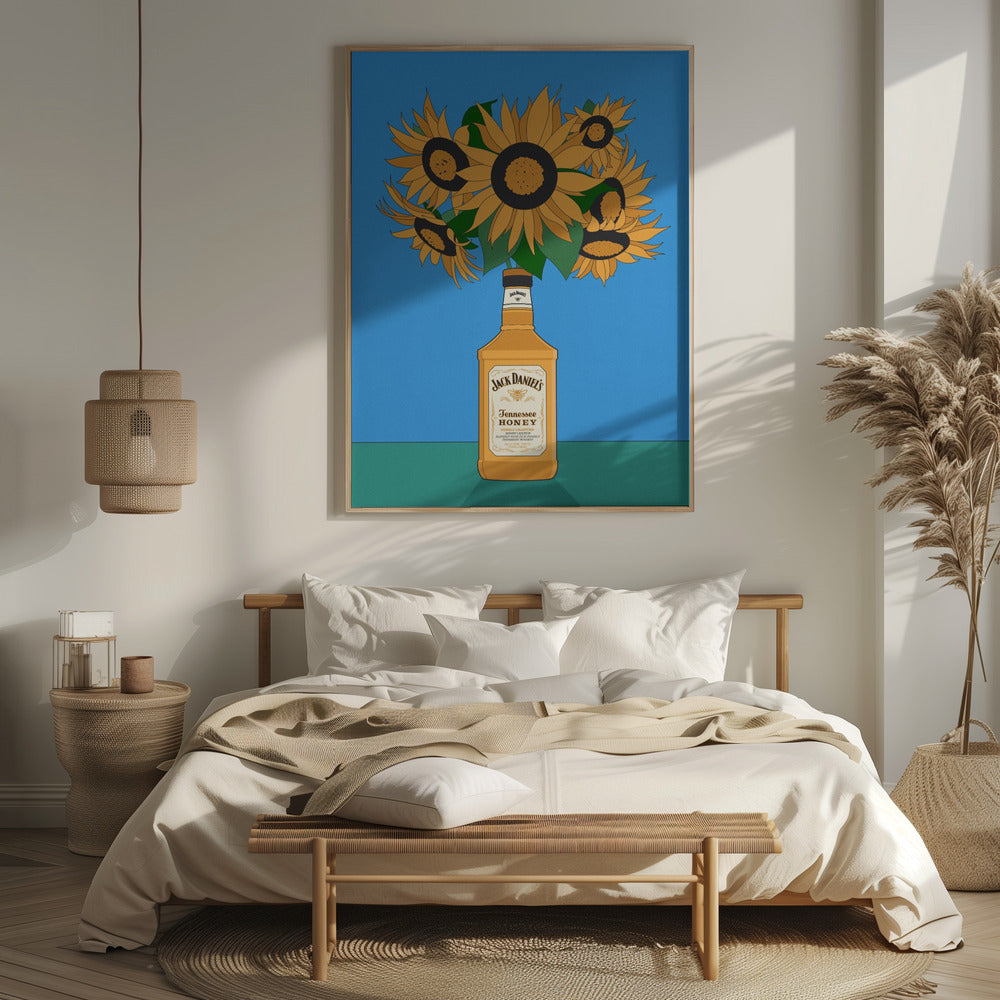 Sunflowers in Honey Whiskey Retro Illustration Poster