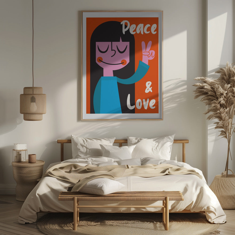 Peace &amp; Love Mid Century Illustration Poster