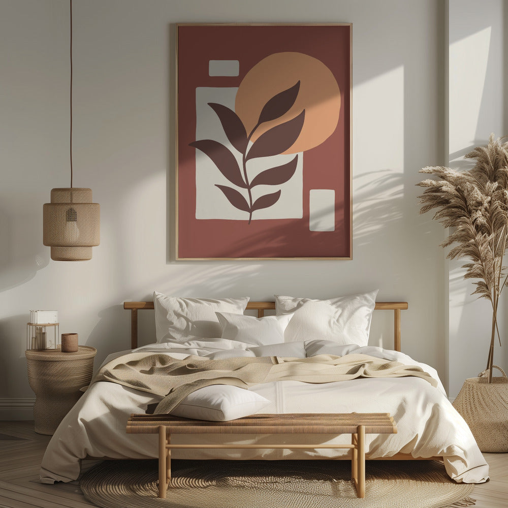 Abstract Boho Leaves And Sun Poster