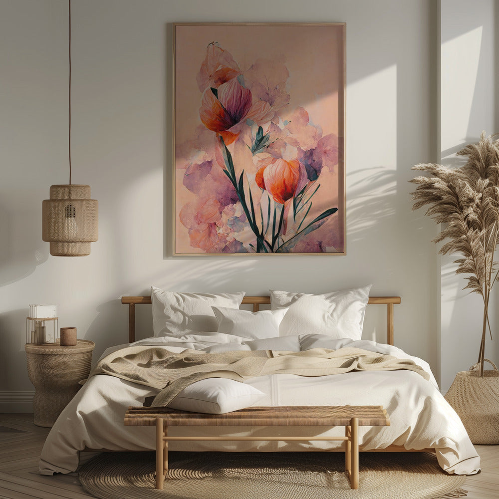 Abstract Coral Flowers (Peach) Poster