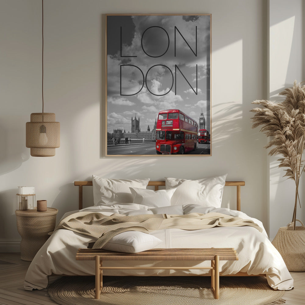 Red Buses in London | Text &amp; Skyline Poster