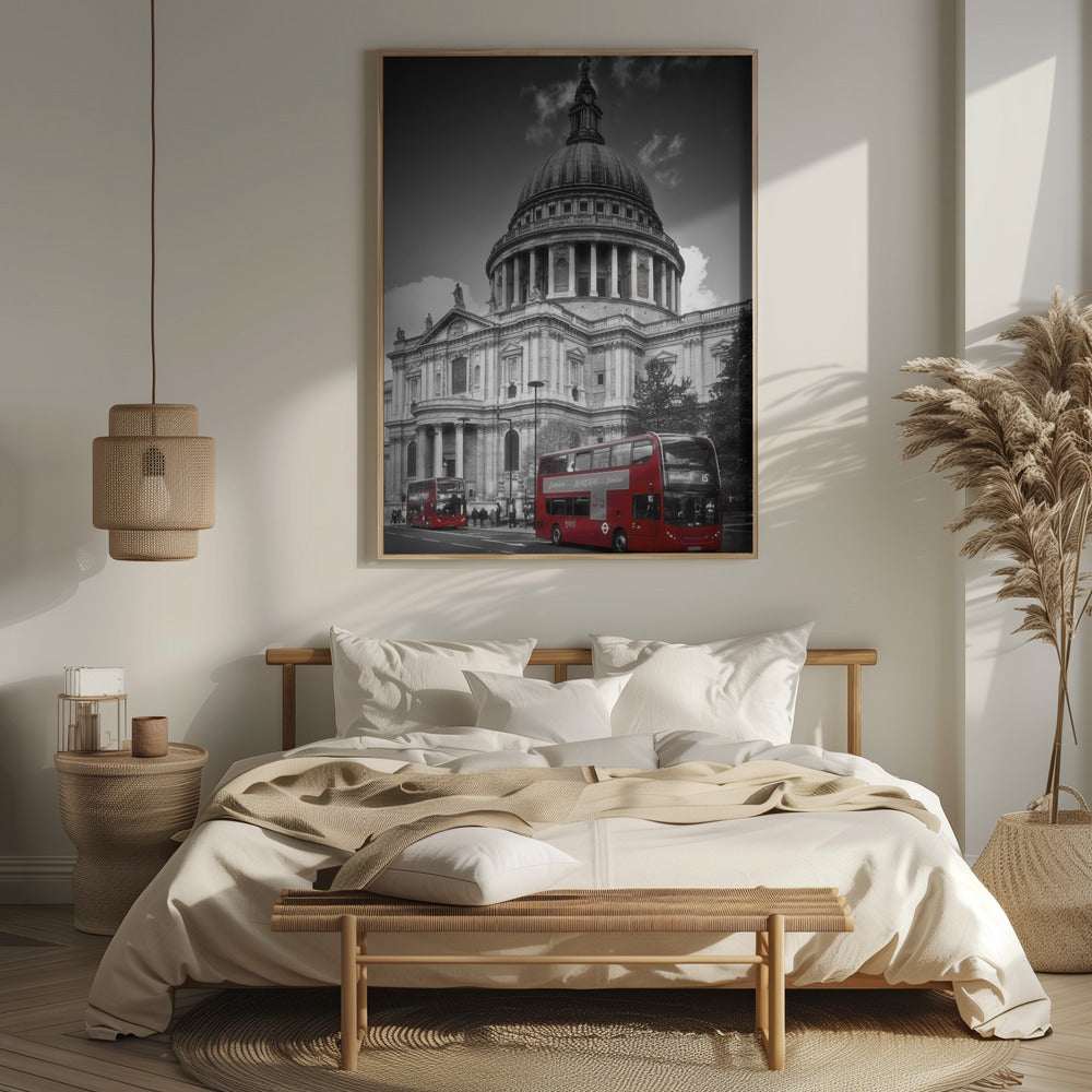 LONDON St. Paul’s Cathedral &amp; Red Bus Poster