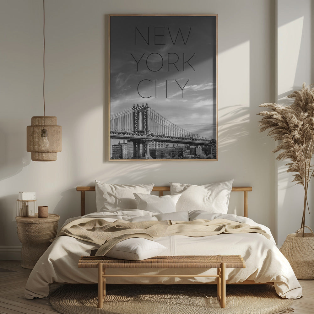 NYC Manhattan Bridge | Text &amp; Skyline Poster