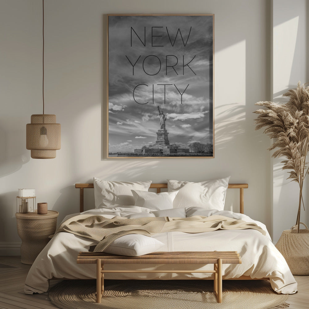 NYC Statue of Liberty | Text &amp; Skyline Poster