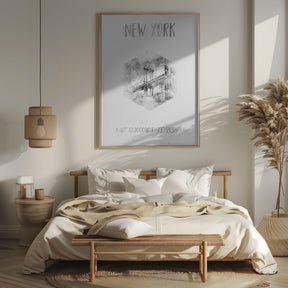 Coordinates NYC Manhattan Bridge | monochrome watercolor Poster