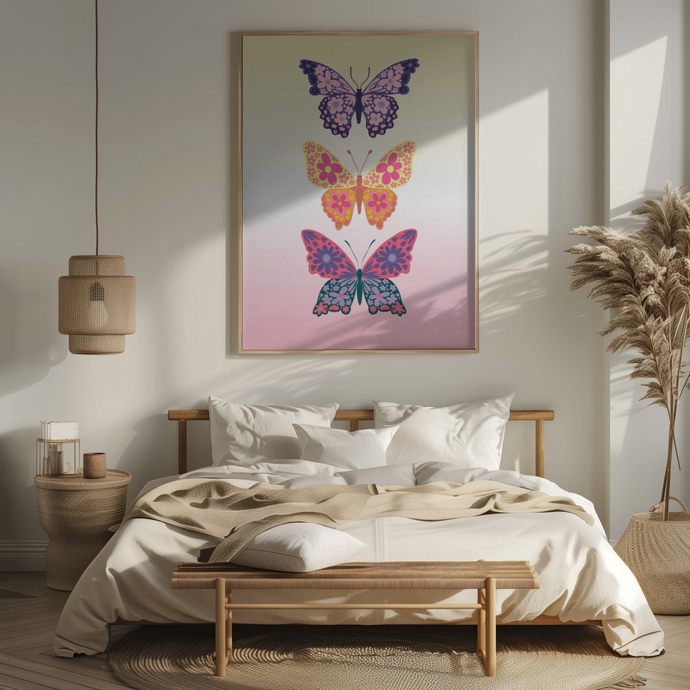 Colorful floral butterflies II Poster