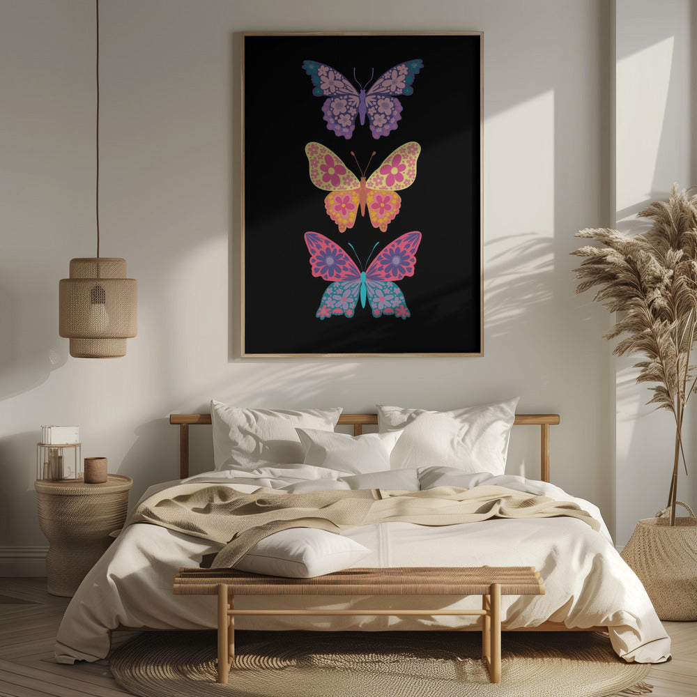 Colorful floral butterflies III Poster