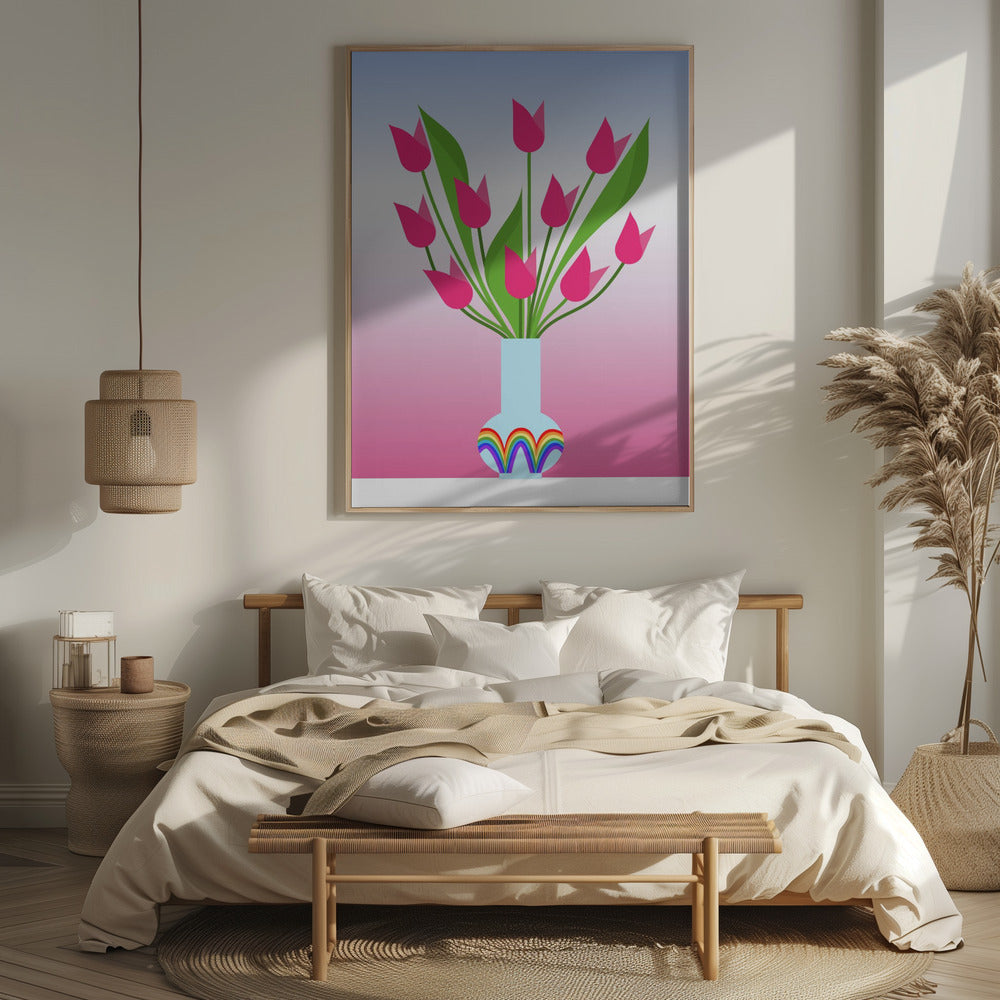 Tulips in the rainbow vase Poster