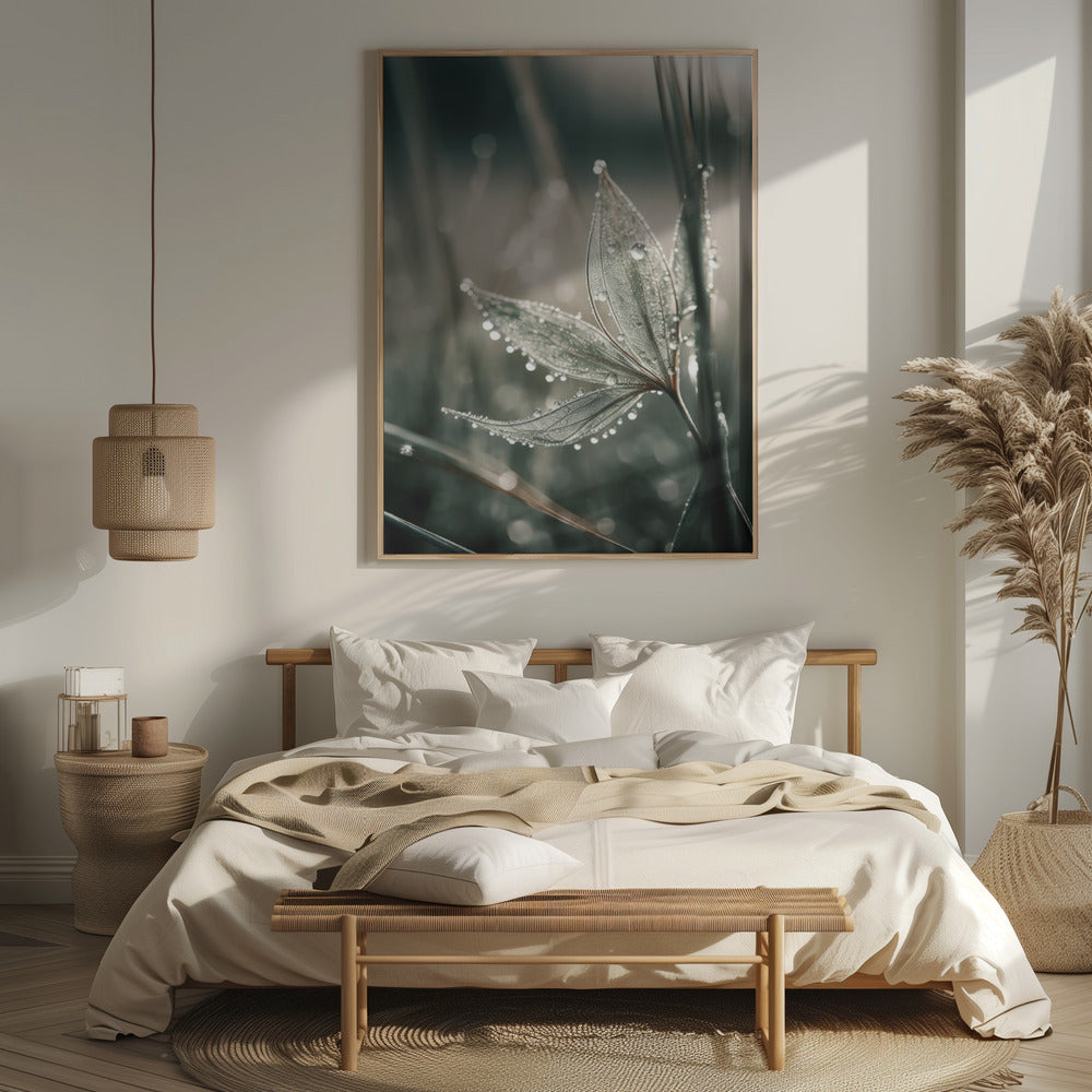 Green Wet Leaf No 1 Poster