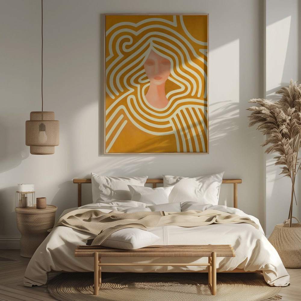 Berit abstract in ochre and pink Poster