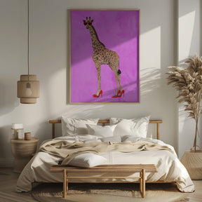 Giraffe wearing heels and heart glasses pink Poster