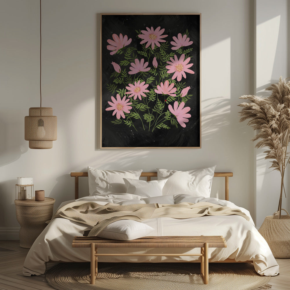 Ladybug flowers pink Poster