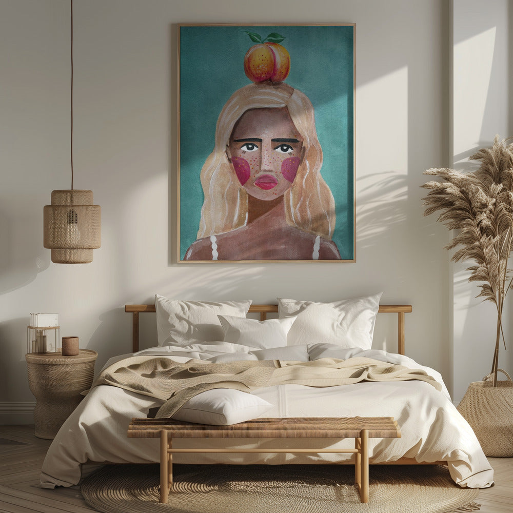 Woman With Peach Poster