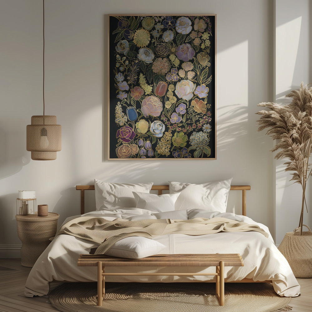 Ragni moody flowers in gold Poster