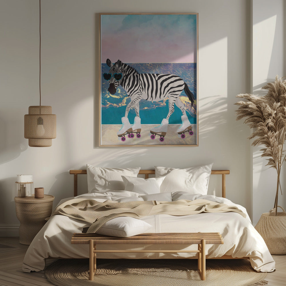 Zebra On Holiday Rollerksating Poster