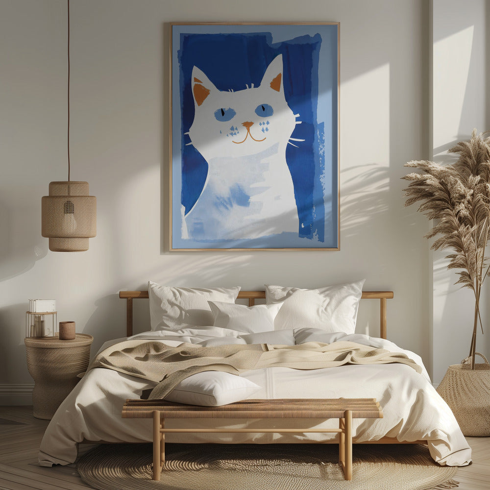 Cat In Blue Poster