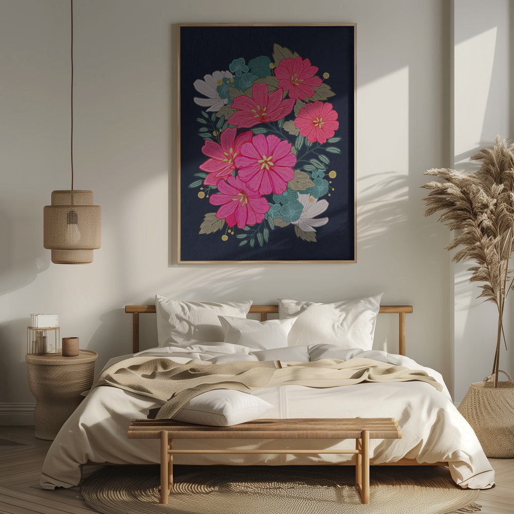 Flower Bouquet On Navy Poster