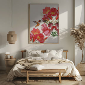 Hummingbird and Flowers Poster