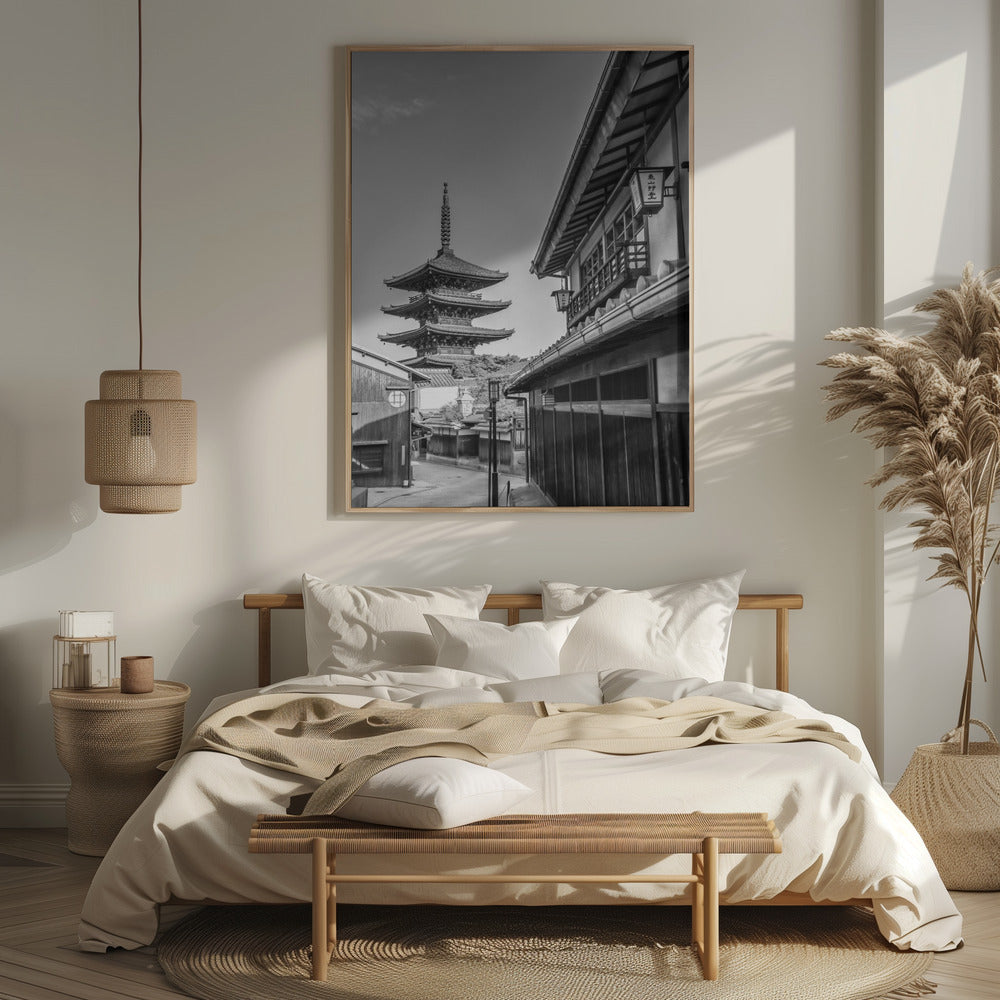 Historic Kyoto with Yasaka Pagoda - monochrome Poster