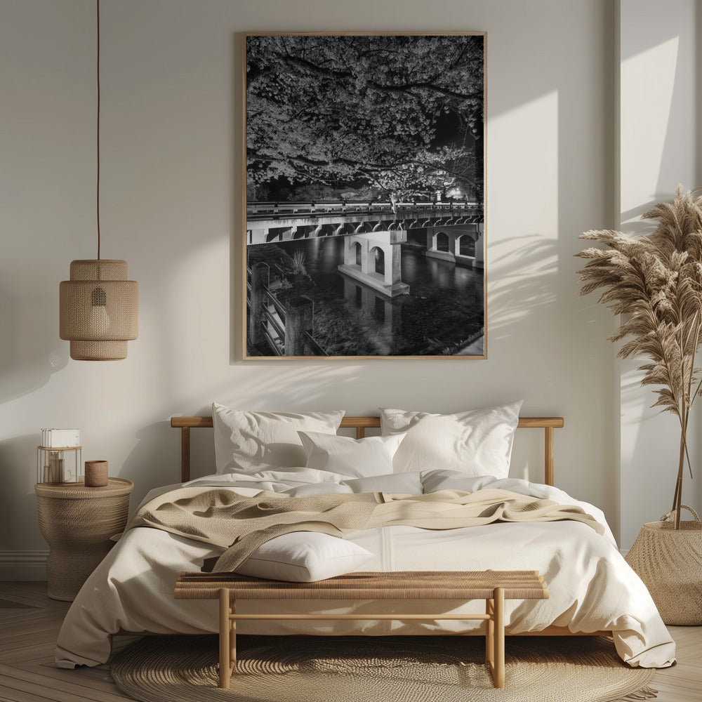 Charming Nakabashi Bridge in the evening - monochrome Poster