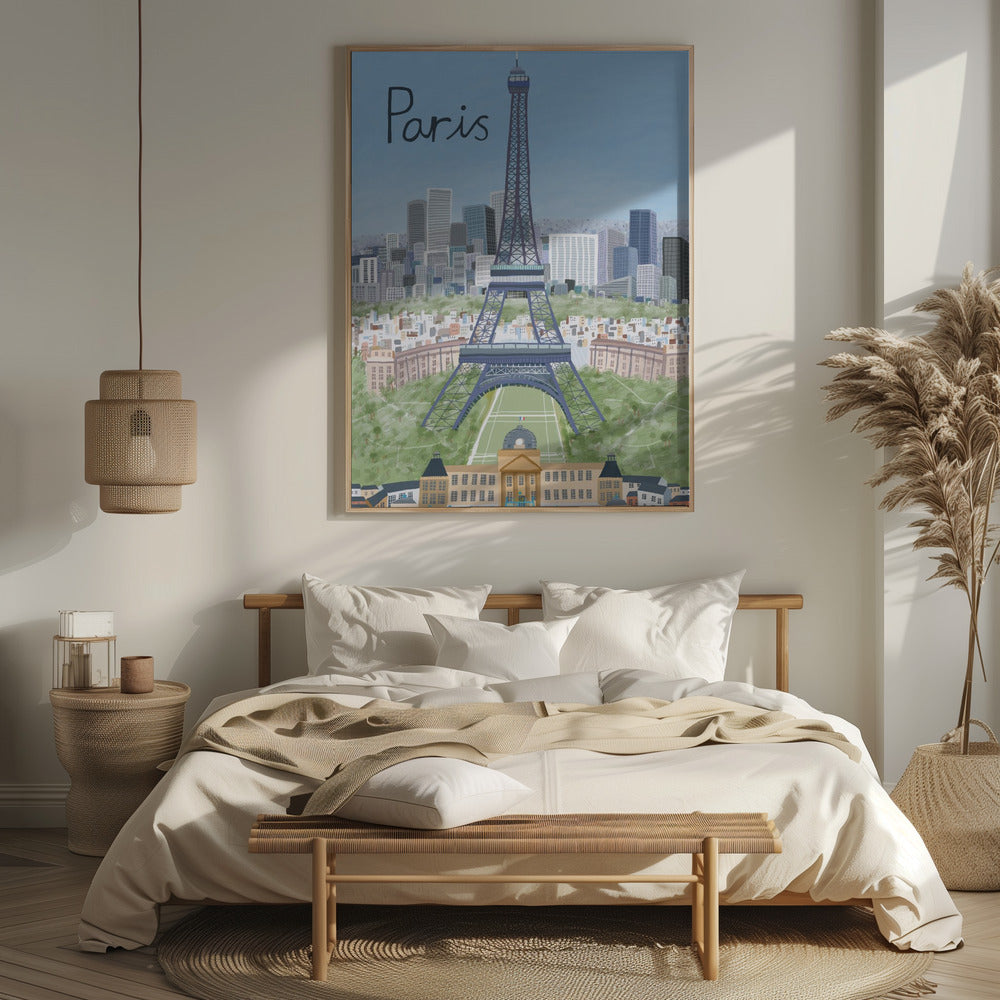 Eiffel Tower with Paris City in Background by Artist Carla Daly Poster