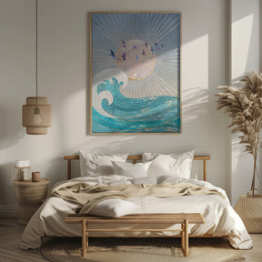 Sunset Golden Ocean Blue Poster