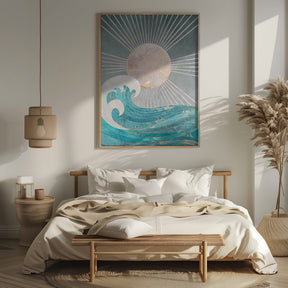 Sunset Golden Ocean Grey Poster