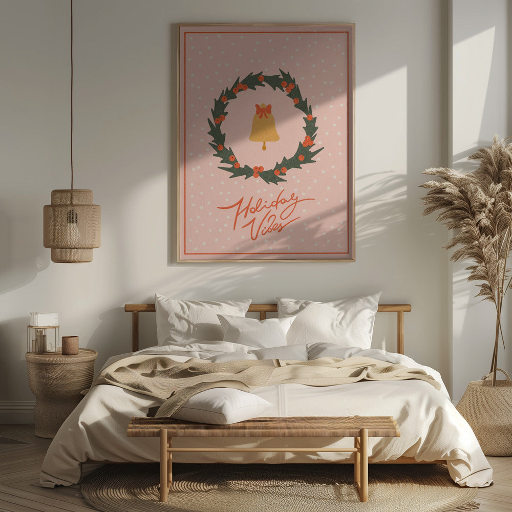 Christmas wreath with bell and bow Poster