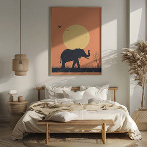 Elephant On the Savannah Poster