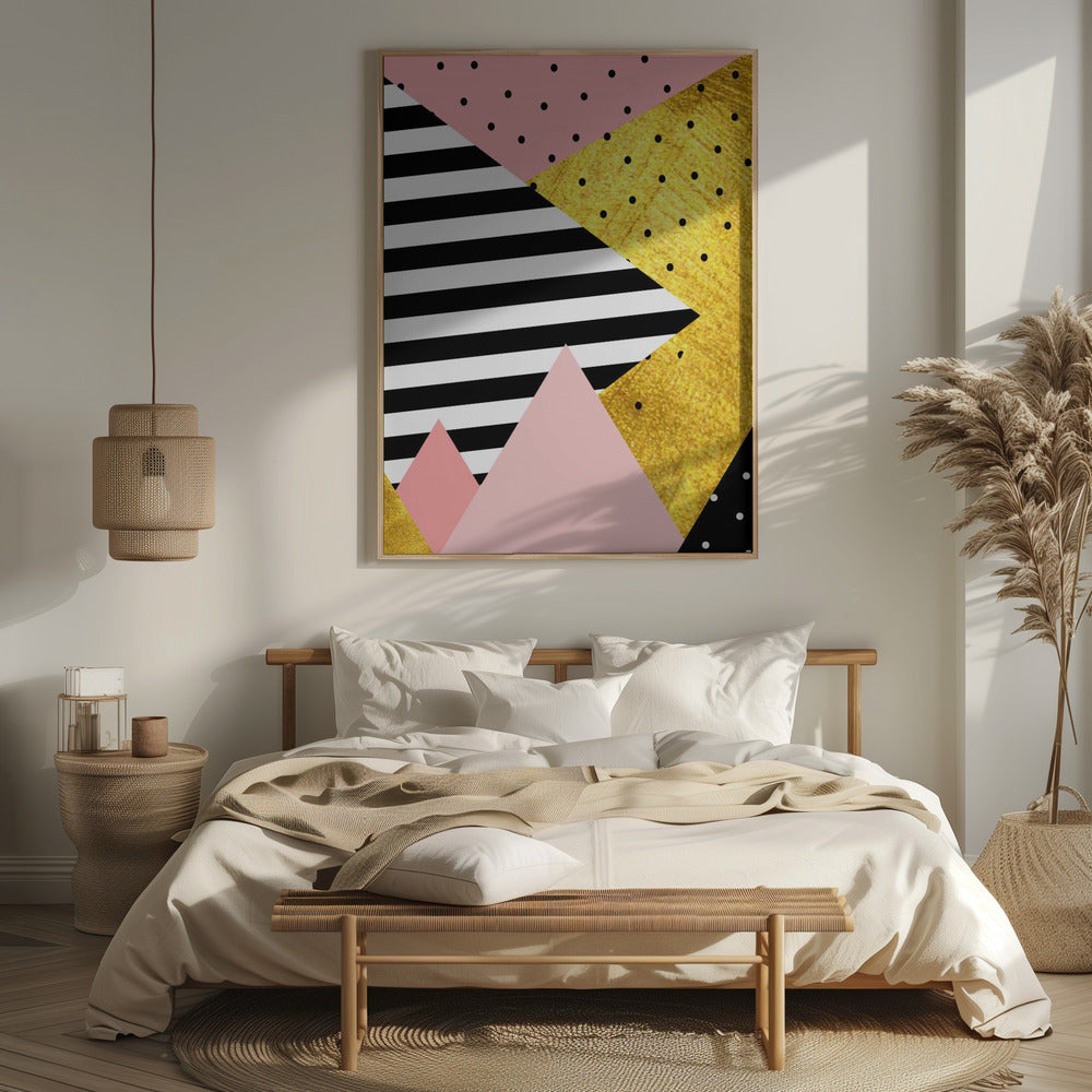 Gold Abstract Pink - Modern Geometric Poster