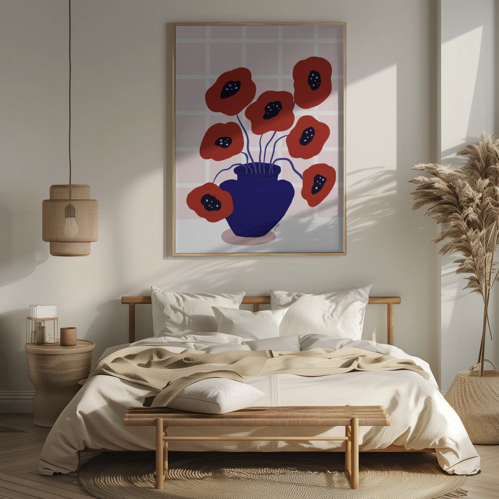 Red Poppies In a Vase Illustration Poster