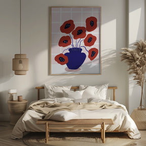 Red Poppies In a Vase Illustration Poster