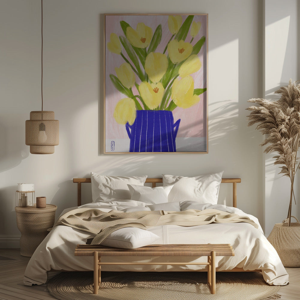 Yellow Tulips In a Vase Poster