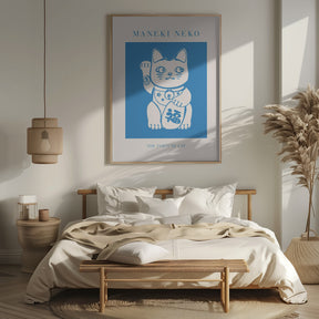 Maneki-neko Cat Blue Poster