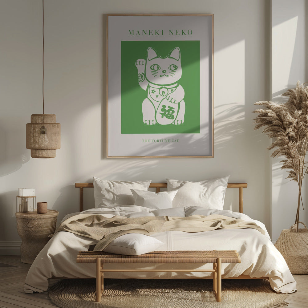 Maneki-neko Cat Green Poster