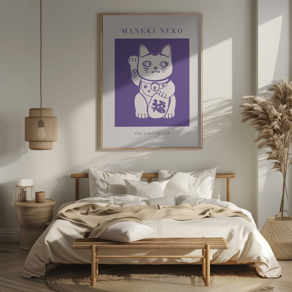 Maneki-neko Cat Purple Poster