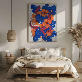 Hawaiian Orange and Blue Florals Poster