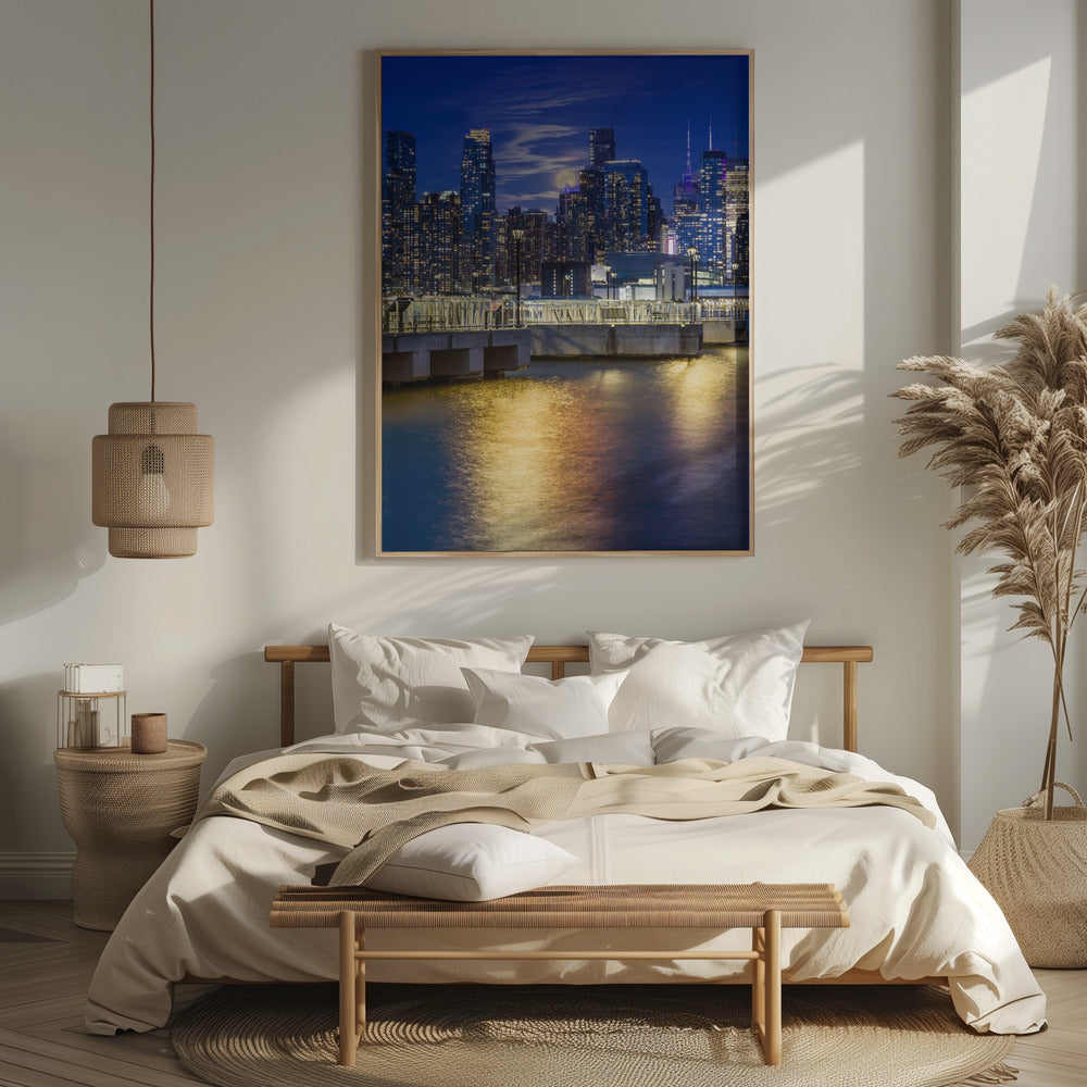 Harvest Moon over the Midtown Manhattan Skyline Poster